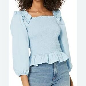 Light Blue Smocked Women's Top